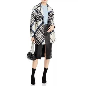 Anine Bing Oakley Plaid Fleee Oversized Coat Jacket White Black Large